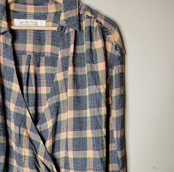 Free People Running Wild Flannel Wrap Top M Boho Indie Fall Layer - Picture 2 of 10